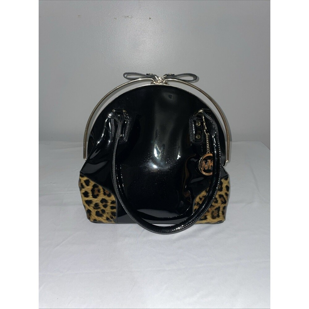 Michael Kors Miranda Dome Satchel Black Patent Leopard Bow Bag Y2K Y2K Party